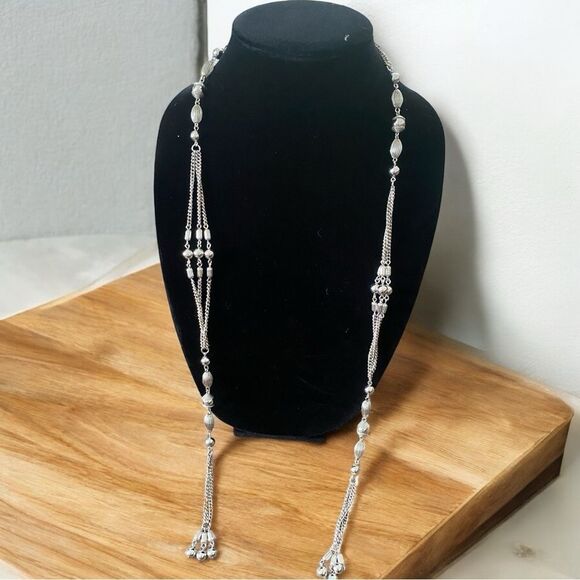 Vintage Sarah Coventry Elegant Silver Beaded Tie Necklace - Picture 1 of 3